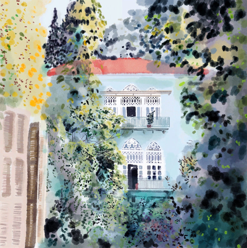 Shop The Latest Collection Of Timi Hayek Turquoise Traditional Lebanese House - Giclee Print - 29Cm X 29Cm In Lebanon