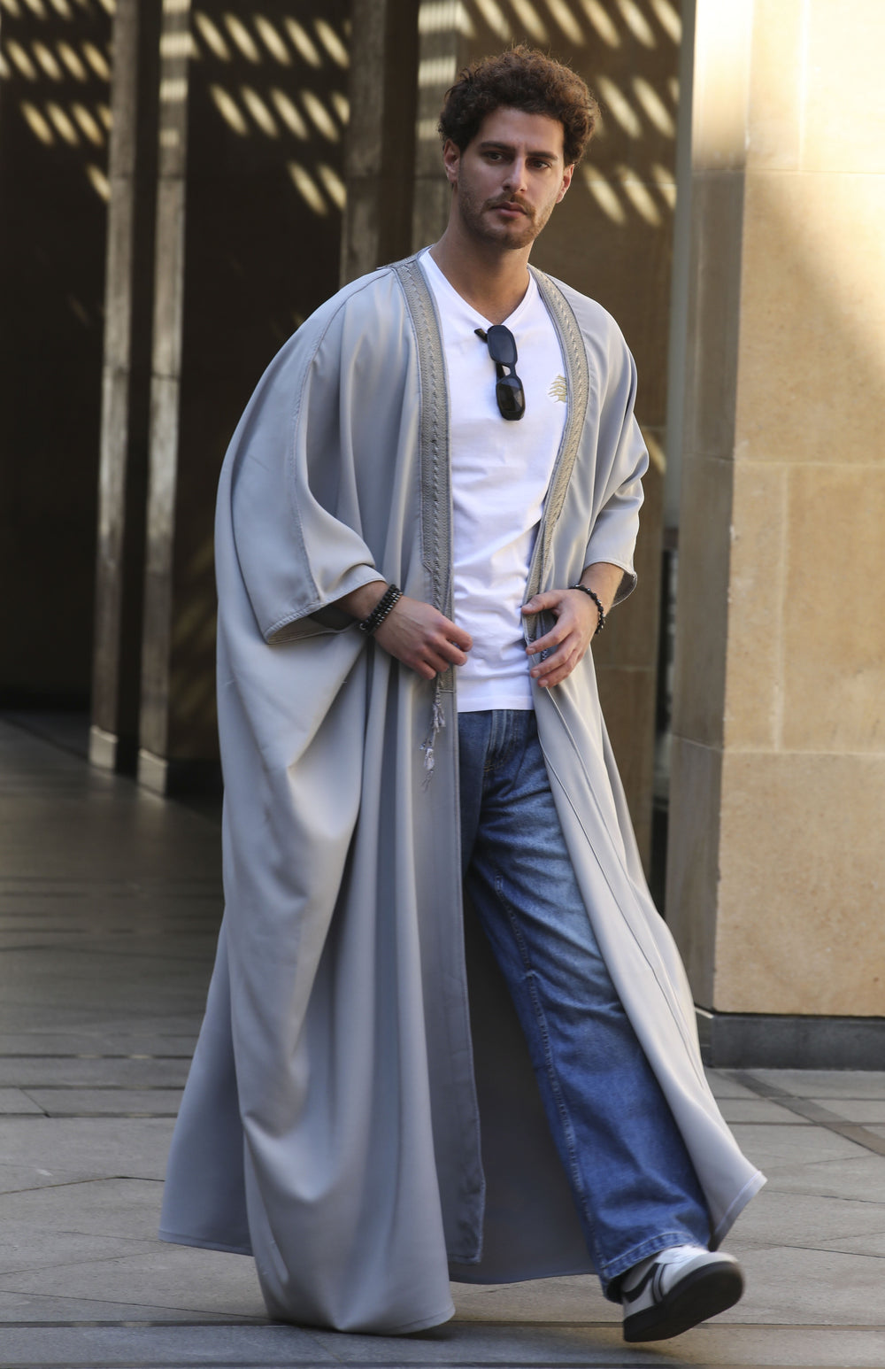 Grey Satin Abaya - 00208 - MYHOLDAL LEBANON