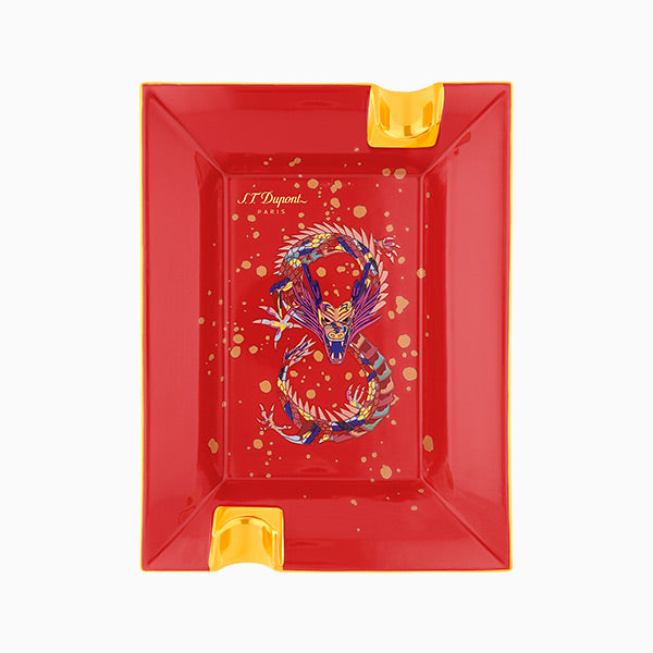Ashtray Porcelain Dragon Burgundy - 006486