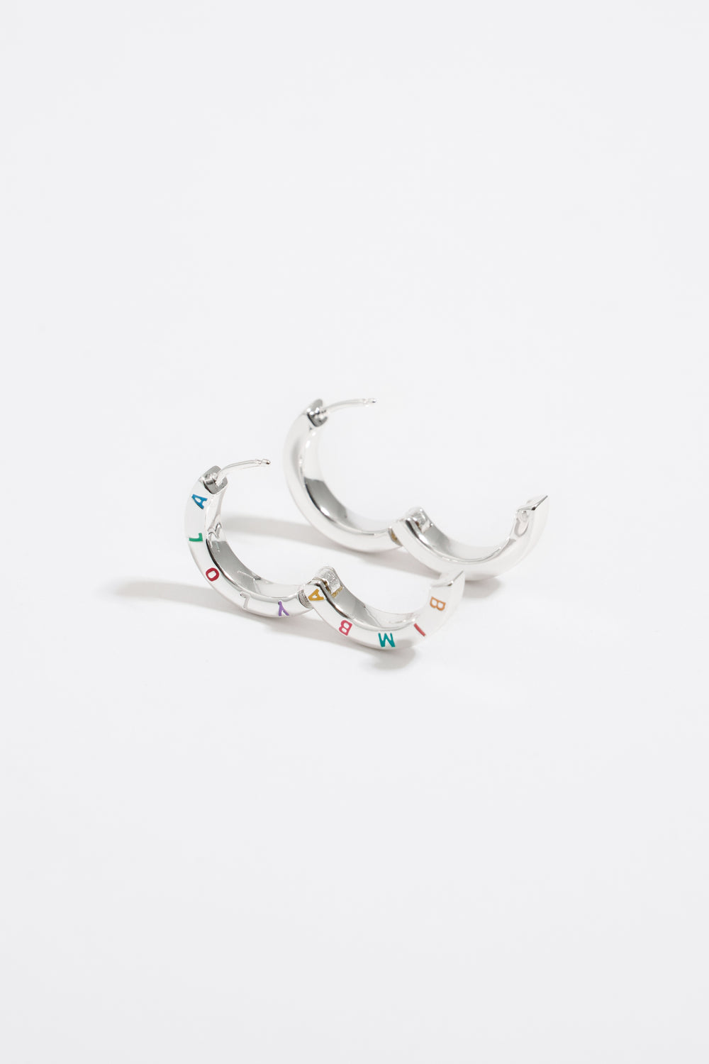 Multi-pastel logo silver hoop earrings