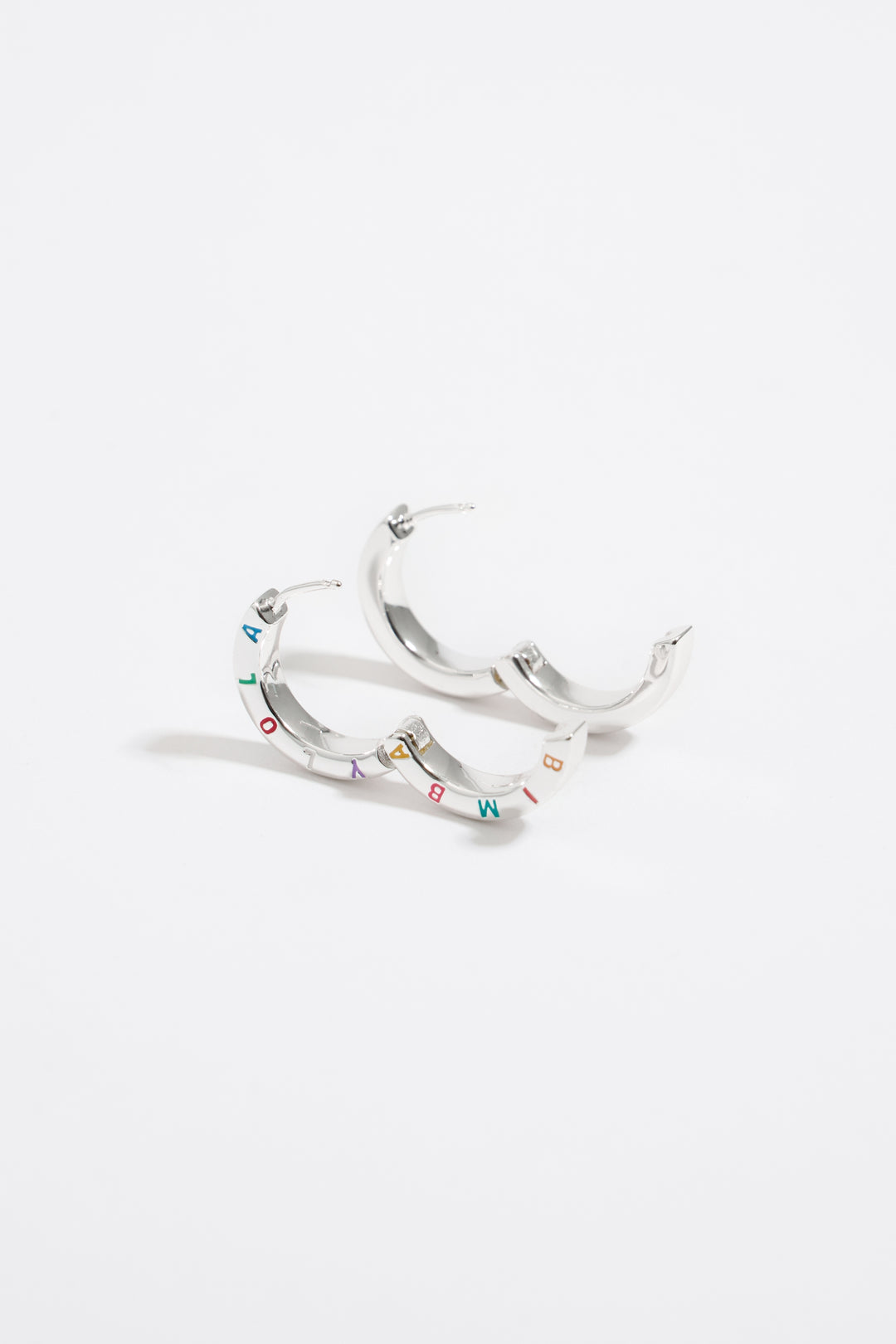 Multi-pastel logo silver hoop earrings
