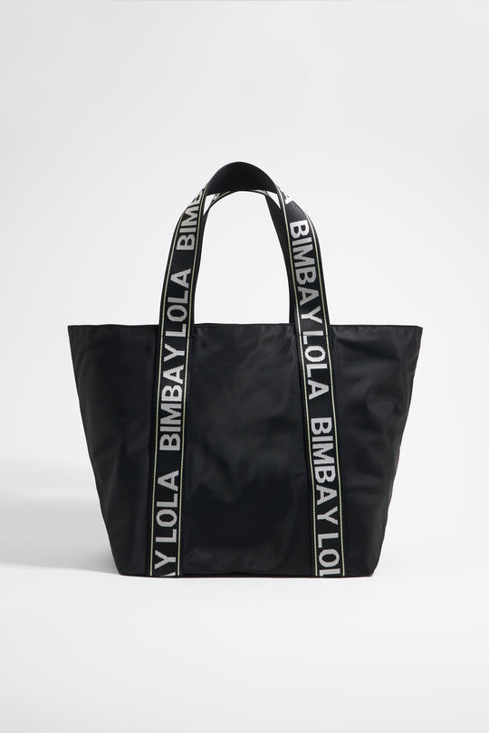 Black nylon maxi shopper bag