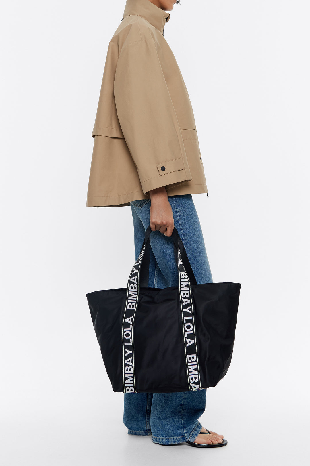 Black nylon maxi shopper bag