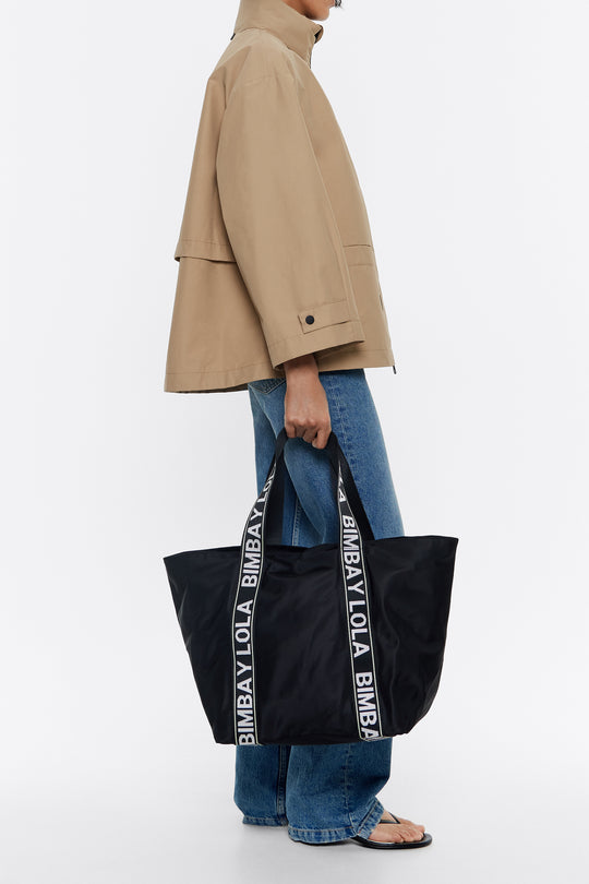 Black nylon maxi shopper bag