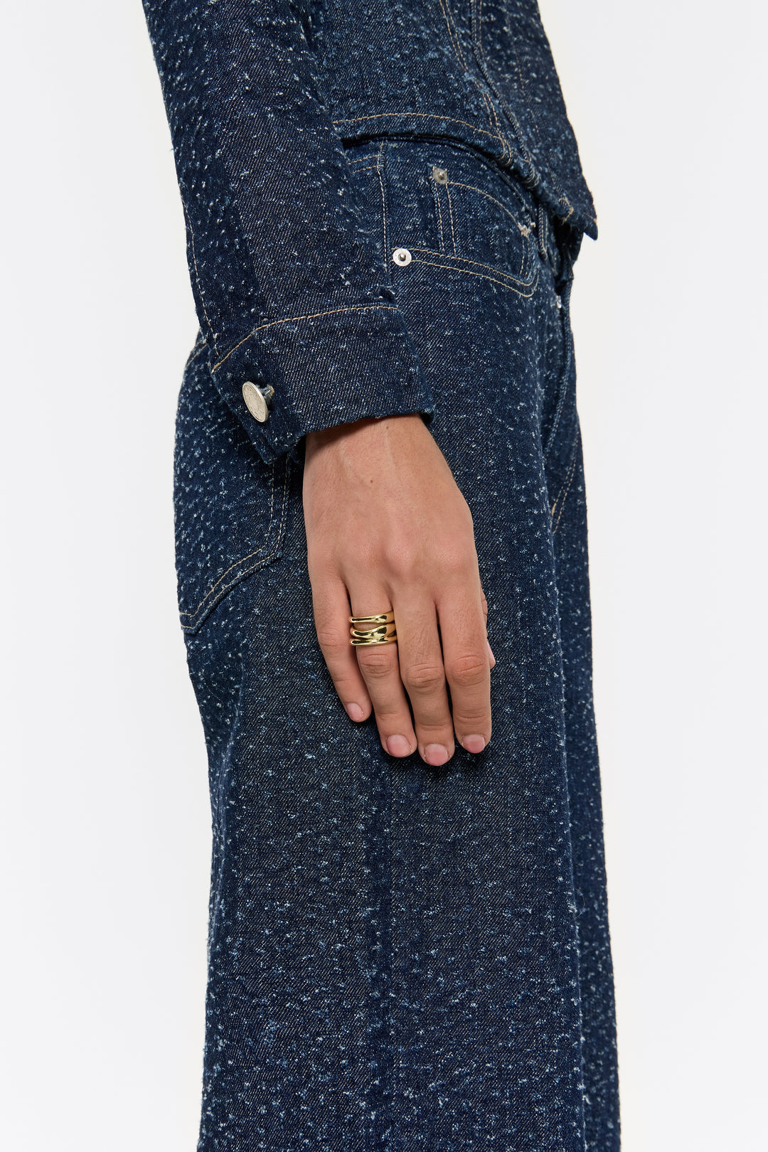 Textured gold three-band ring