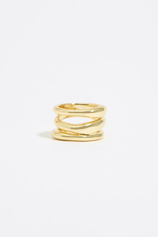 Textured gold three-band ring