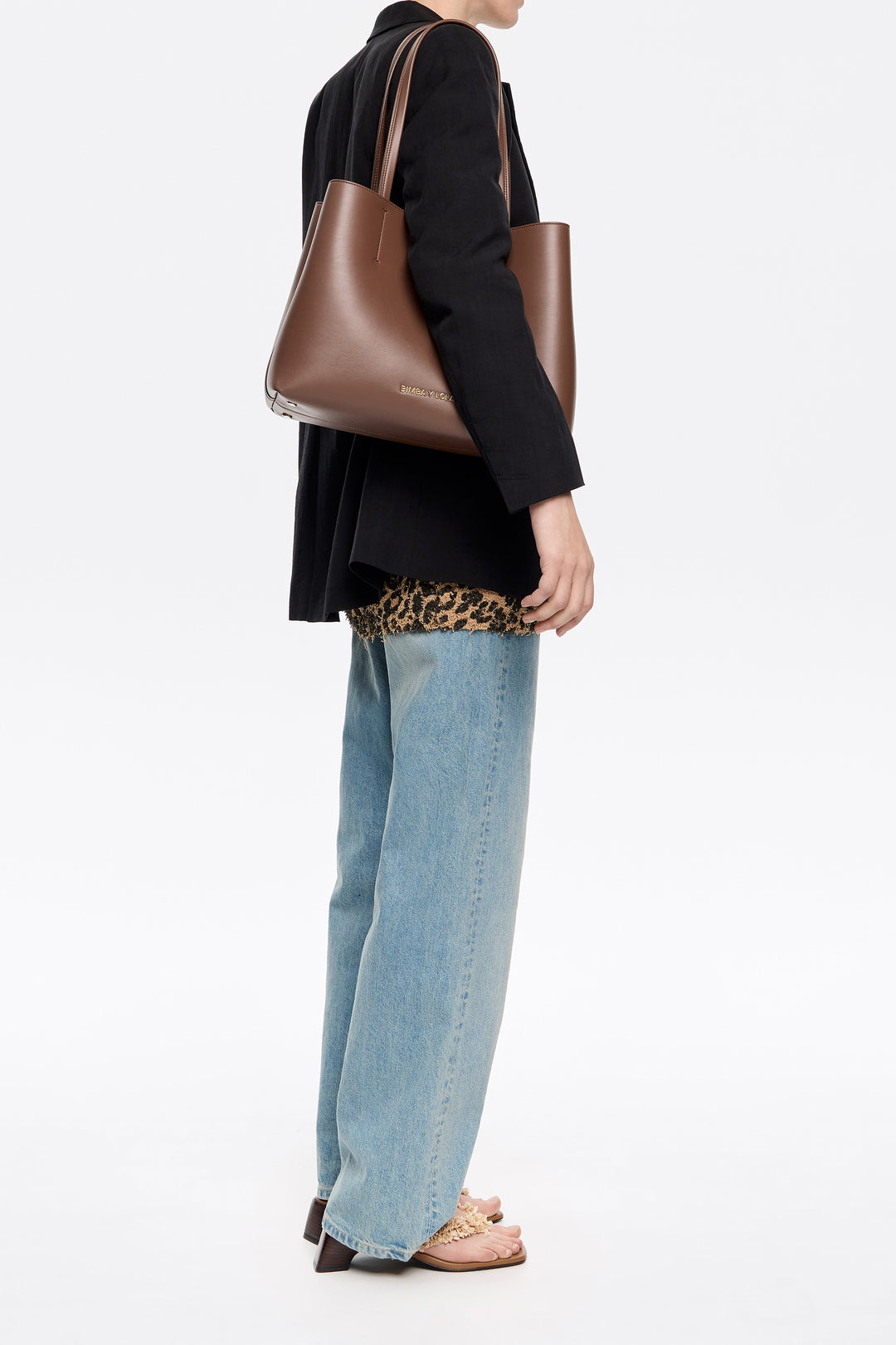 Large mocha leather Chihuahua shopper bag