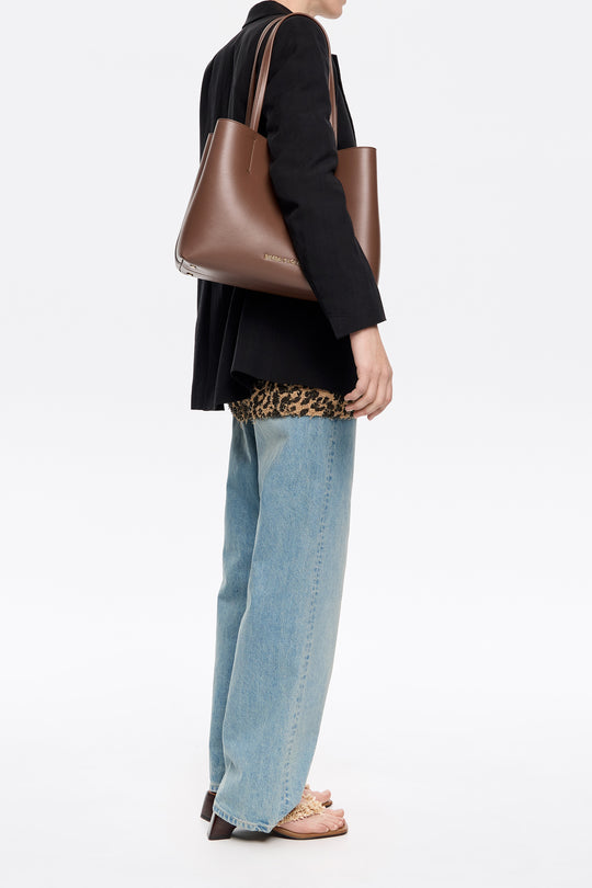 Large mocha leather Chihuahua shopper bag