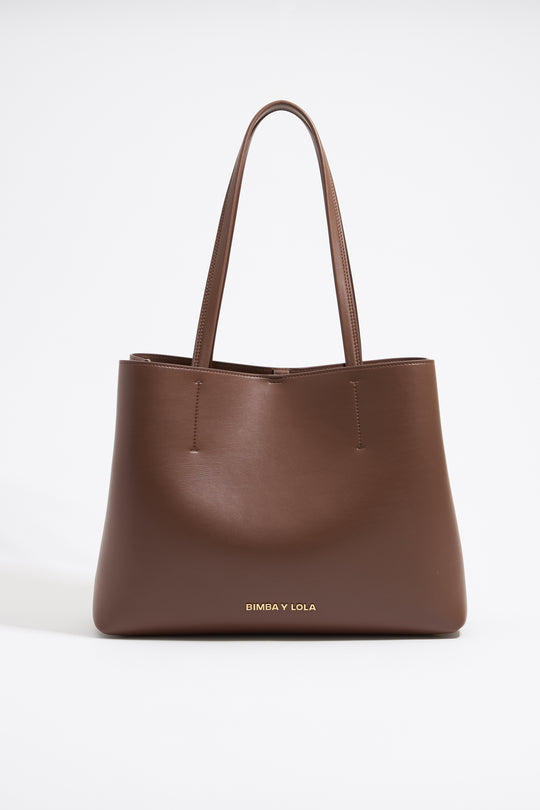 Large mocha leather Chihuahua shopper bag