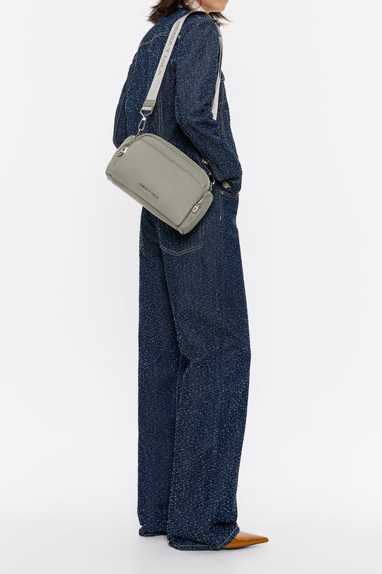 Medium dark stone nylon Pocket crossbody bag