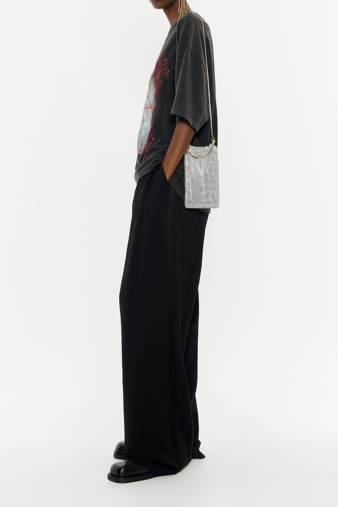Mini silver metallic mesh crystals bag