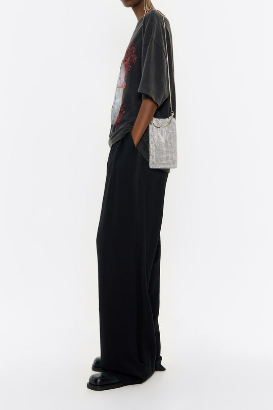Mini silver metallic mesh crystals bag