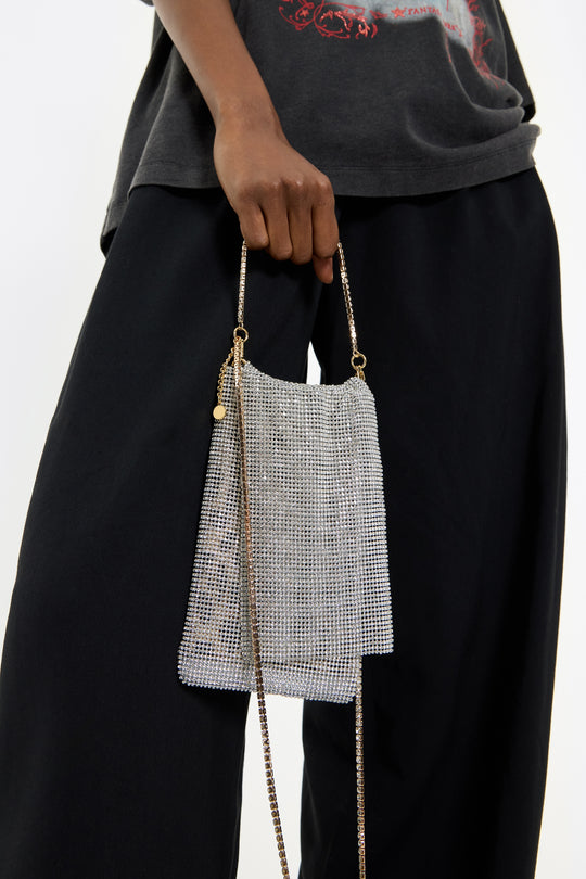 Mini silver metallic mesh crystals bag