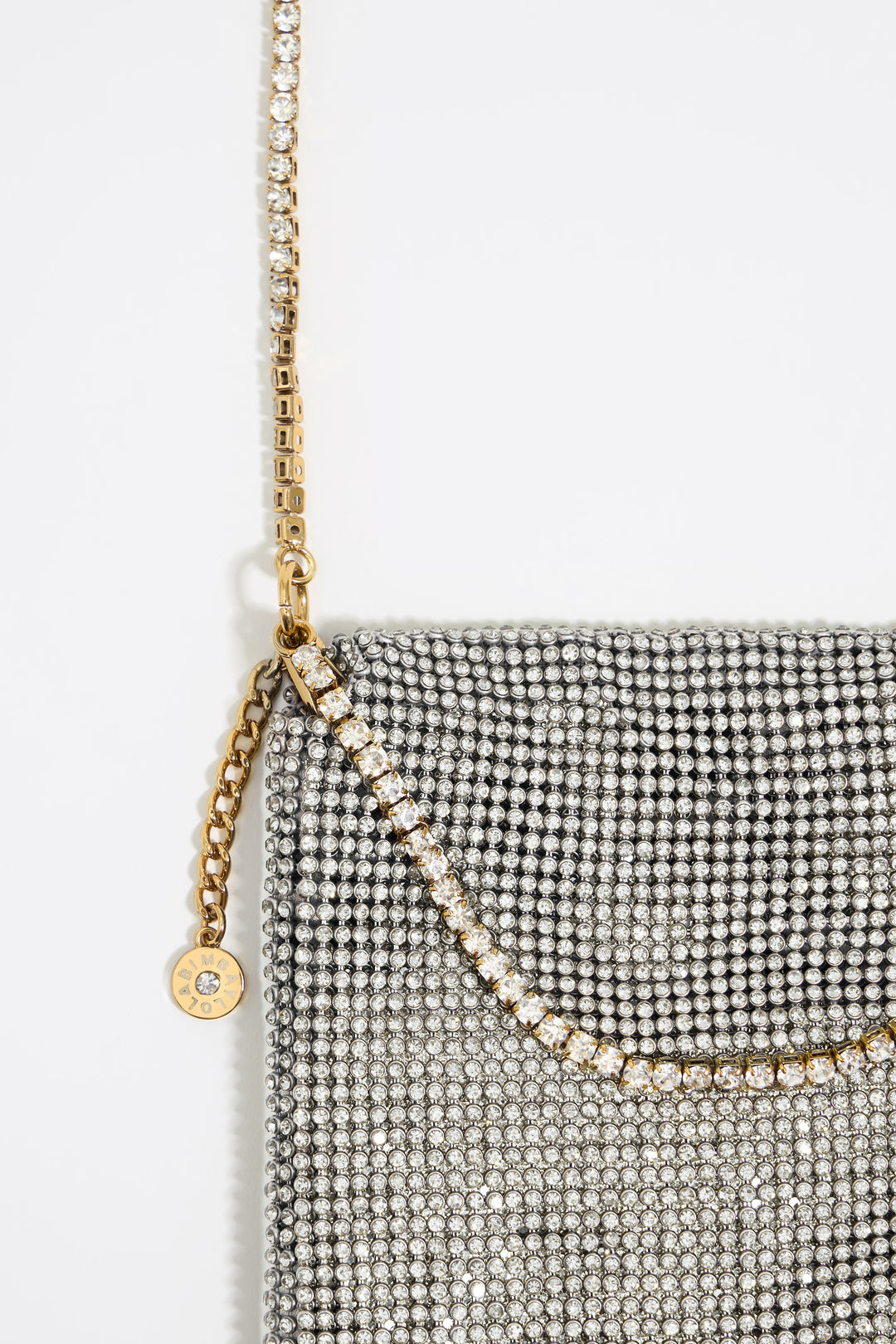 Mini silver metallic mesh crystals bag