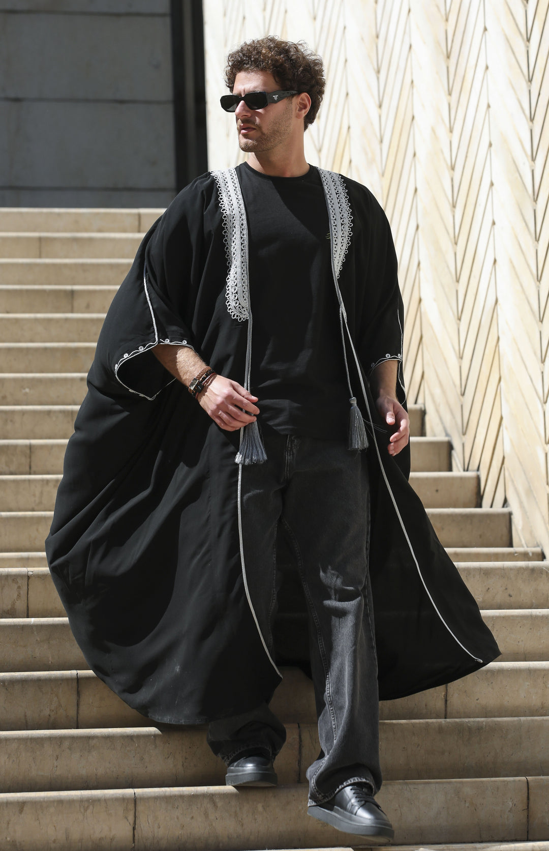 Silver & Black Tassel Cotton Abaya - 24953 - MYHOLDAL LEBANON