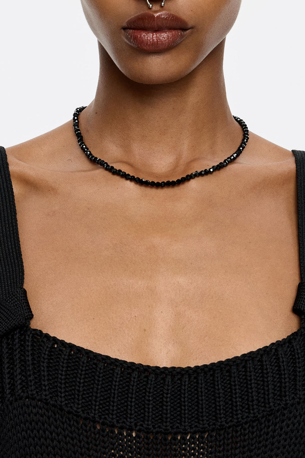 Black crystals and logo heart necklace