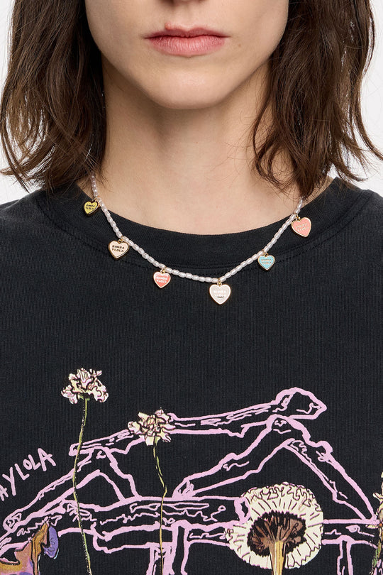 Pearl and multicolor Heart logo necklace