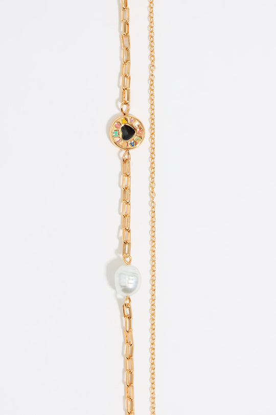 Heart logo double chain necklace