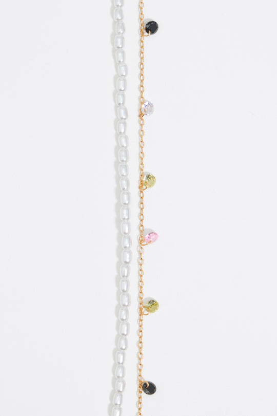Pearls and crystals logo heart necklace