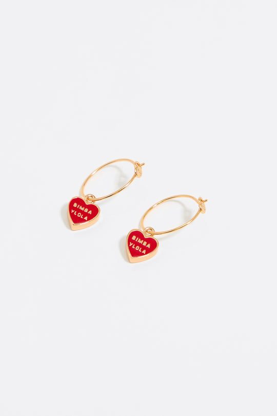 Red heart logo hoop earrings