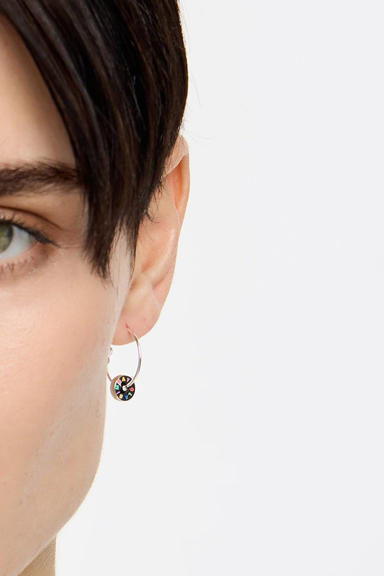 Silver heart hoop logo earrings