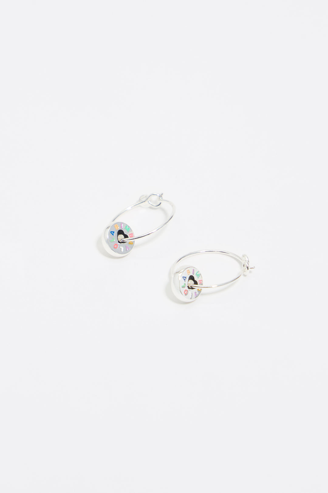 Silver heart hoop logo earrings