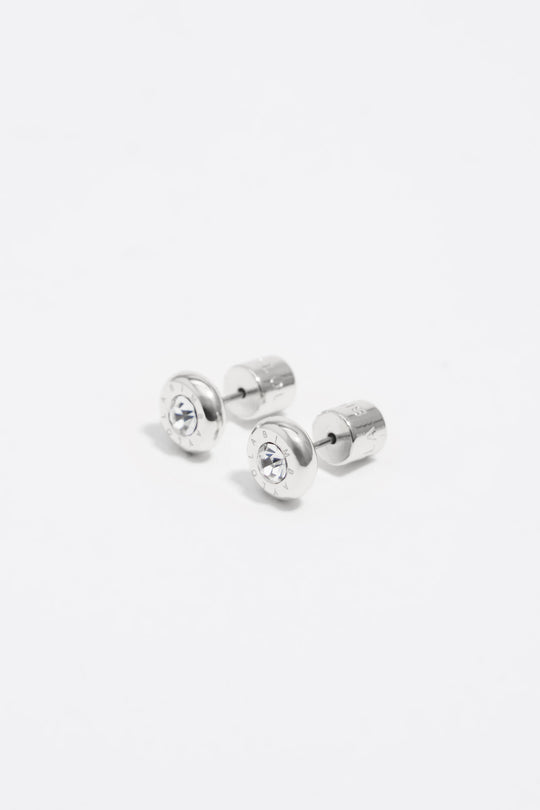 Silver logo and crystal earrings