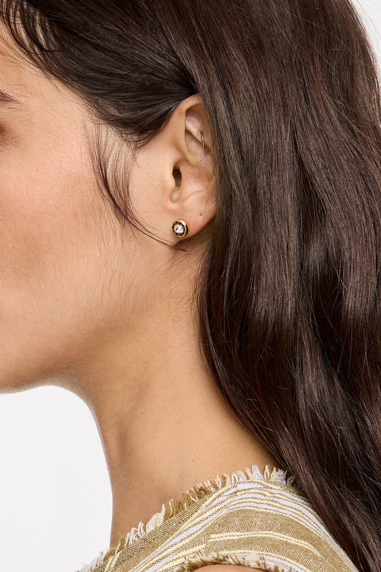 Gold logo and crystal earrings