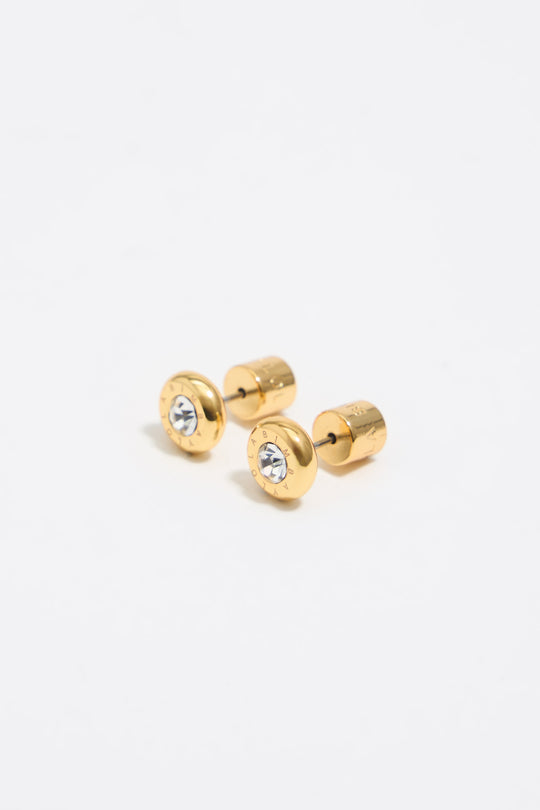Gold logo and crystal earrings