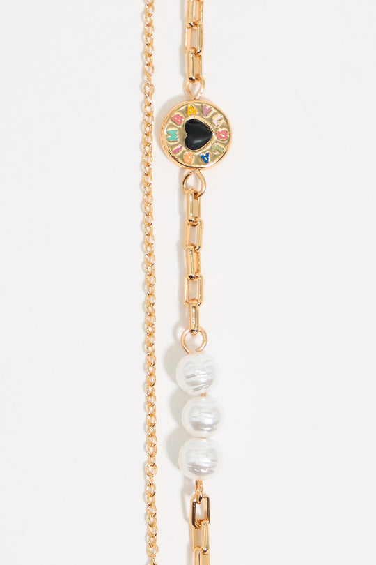 Heart logo double chain bracelet