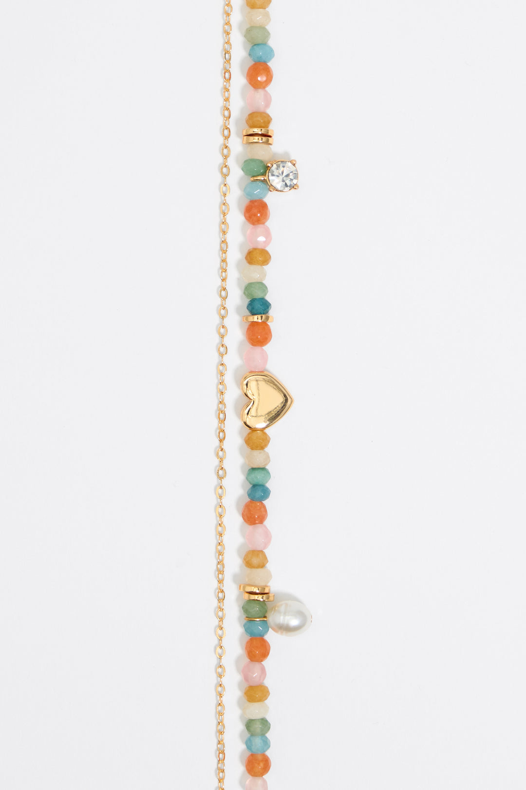 Pink stones and gold heart necklace