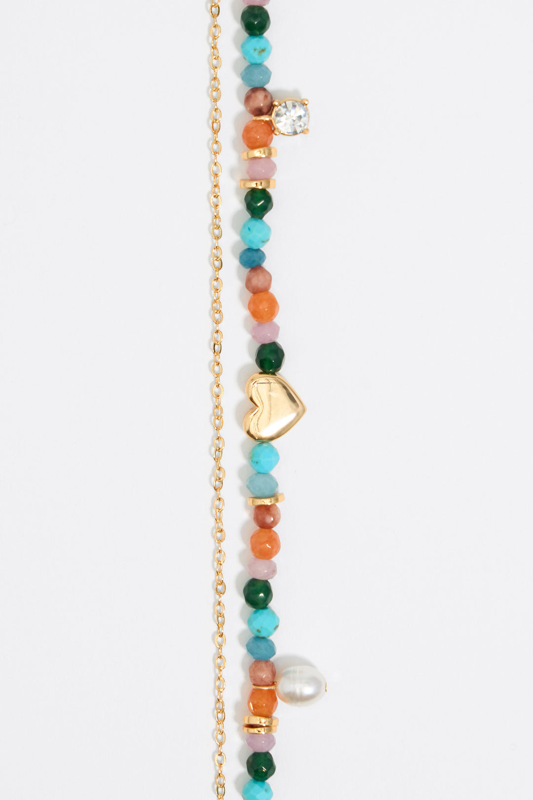 Multicolor stones and gold heart necklace
