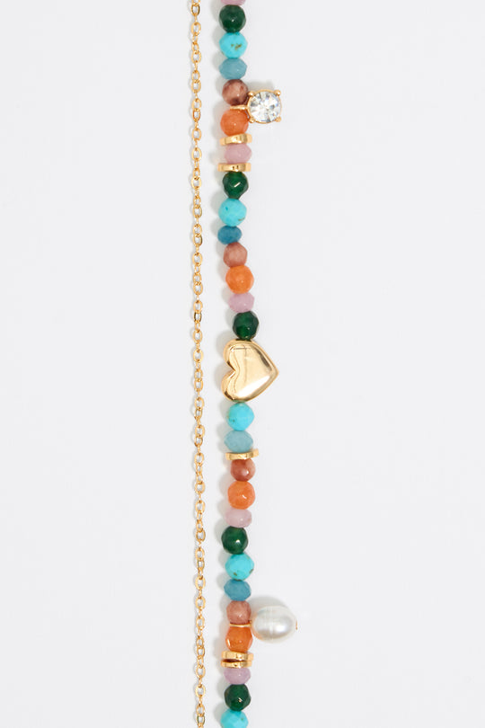 Multicolor stones and gold heart necklace