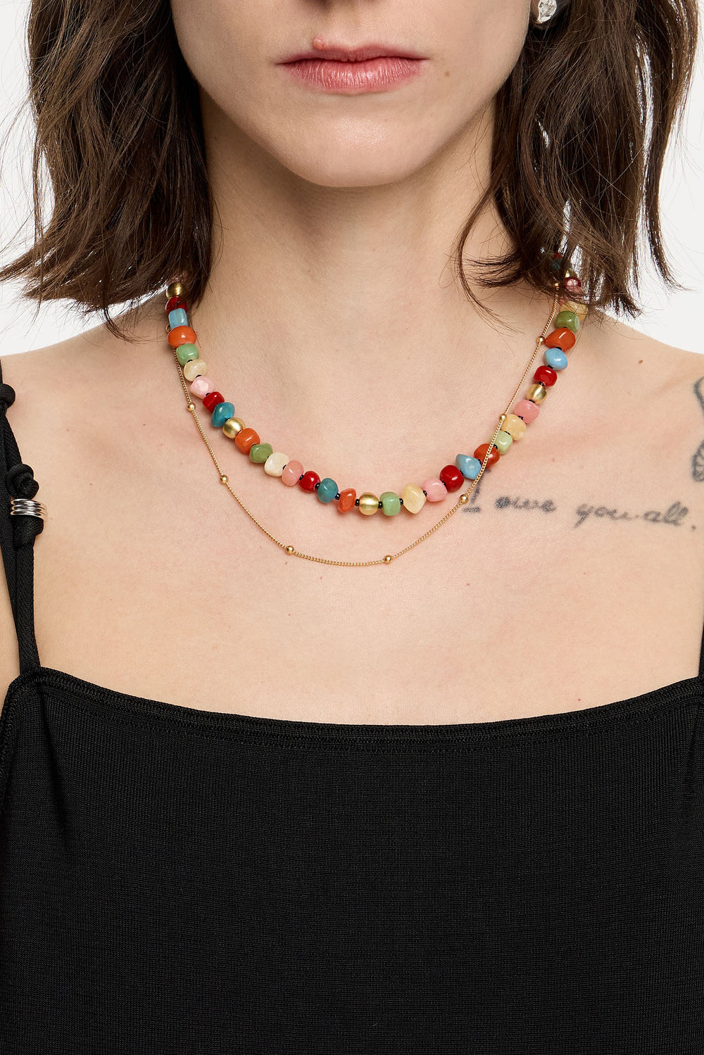 Multicolor stones and gold chain necklace