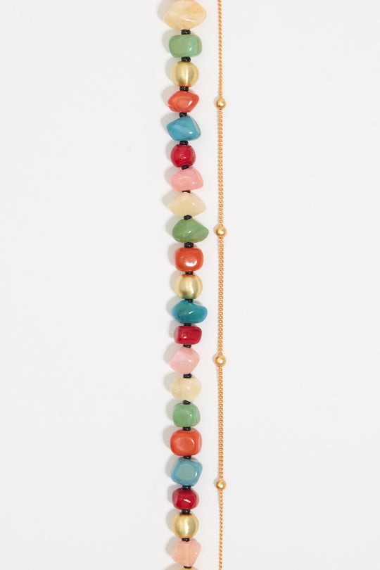 Multicolor stones and gold chain necklace