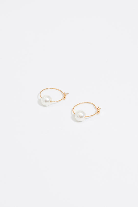 Small gold hoop pearl earrings
