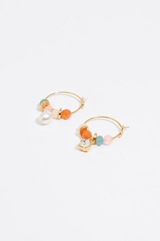 Pink stones hoop earrings