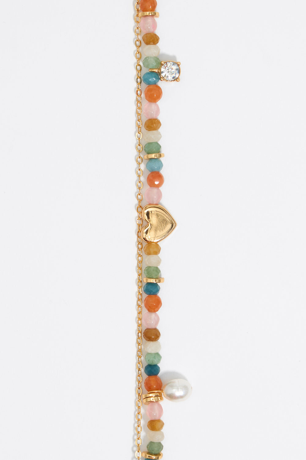 Gold heart and pink stones bracelet