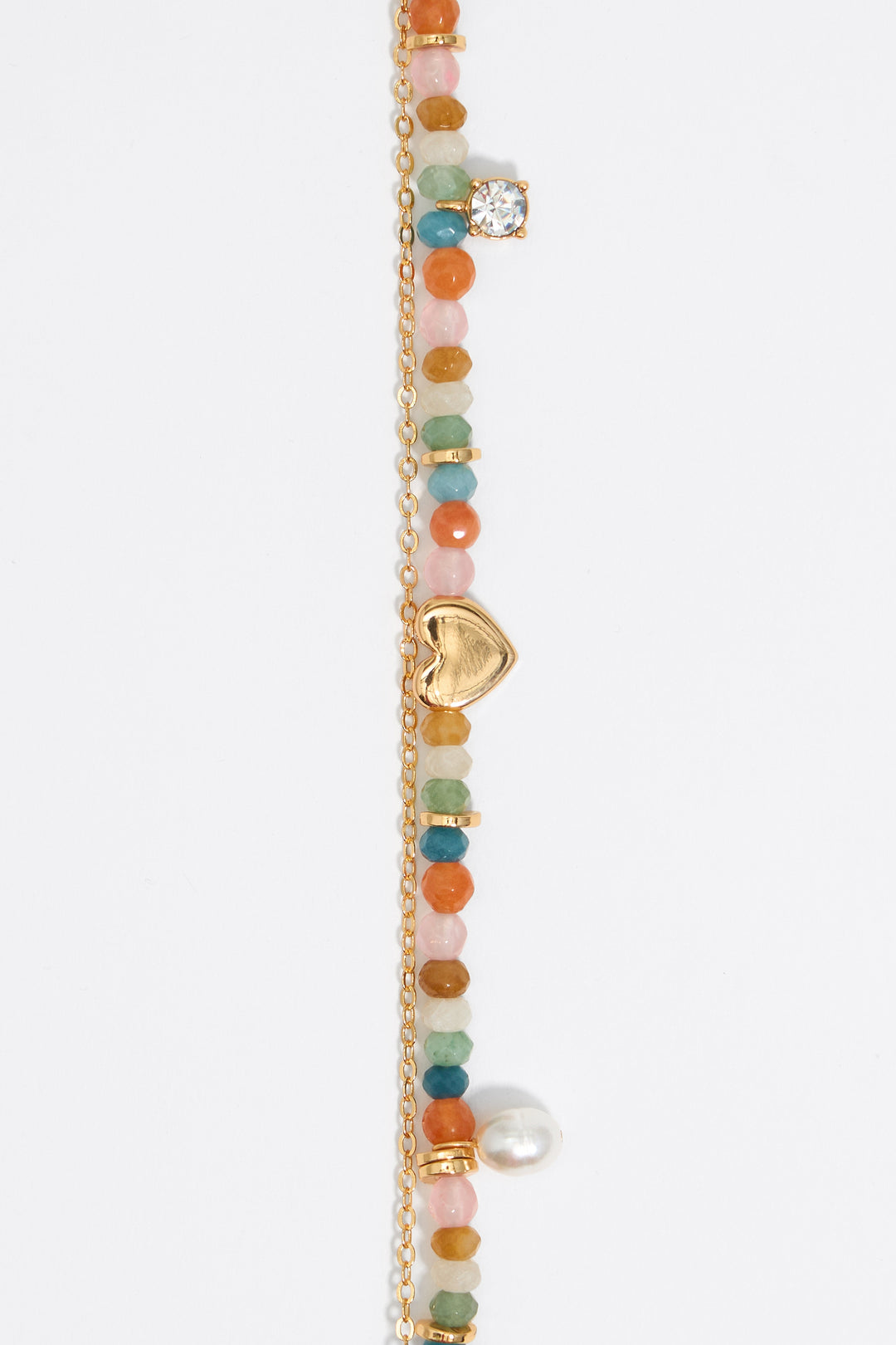 Gold heart and pink stones bracelet