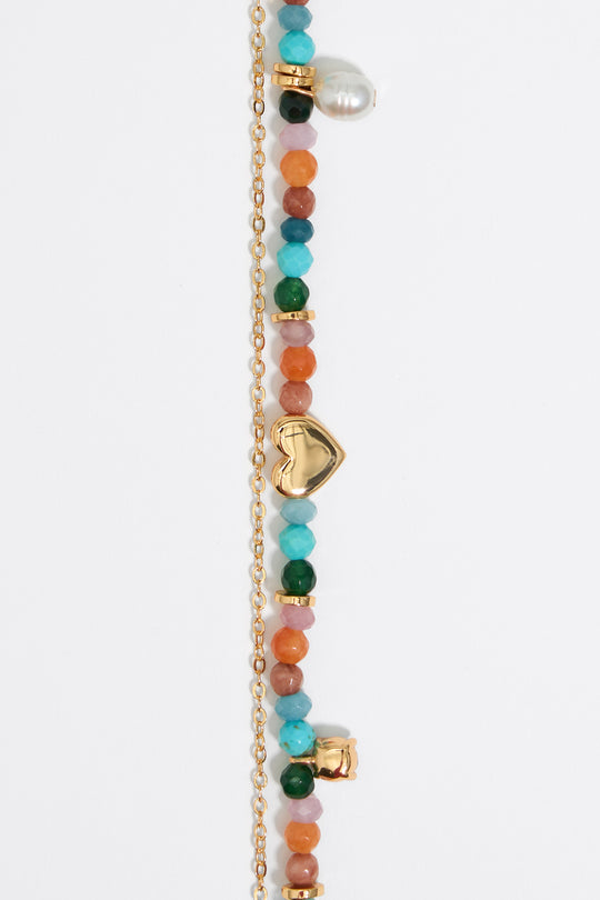 Gold heart and multicolor stones bracelet