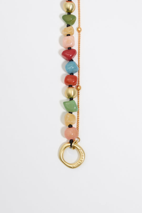 Multicolor stones and gold chain bracelet