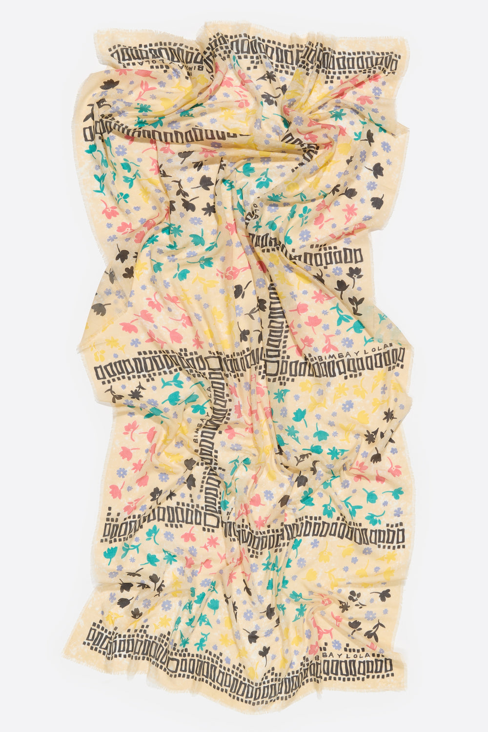 White ditsy floral and borders shawl