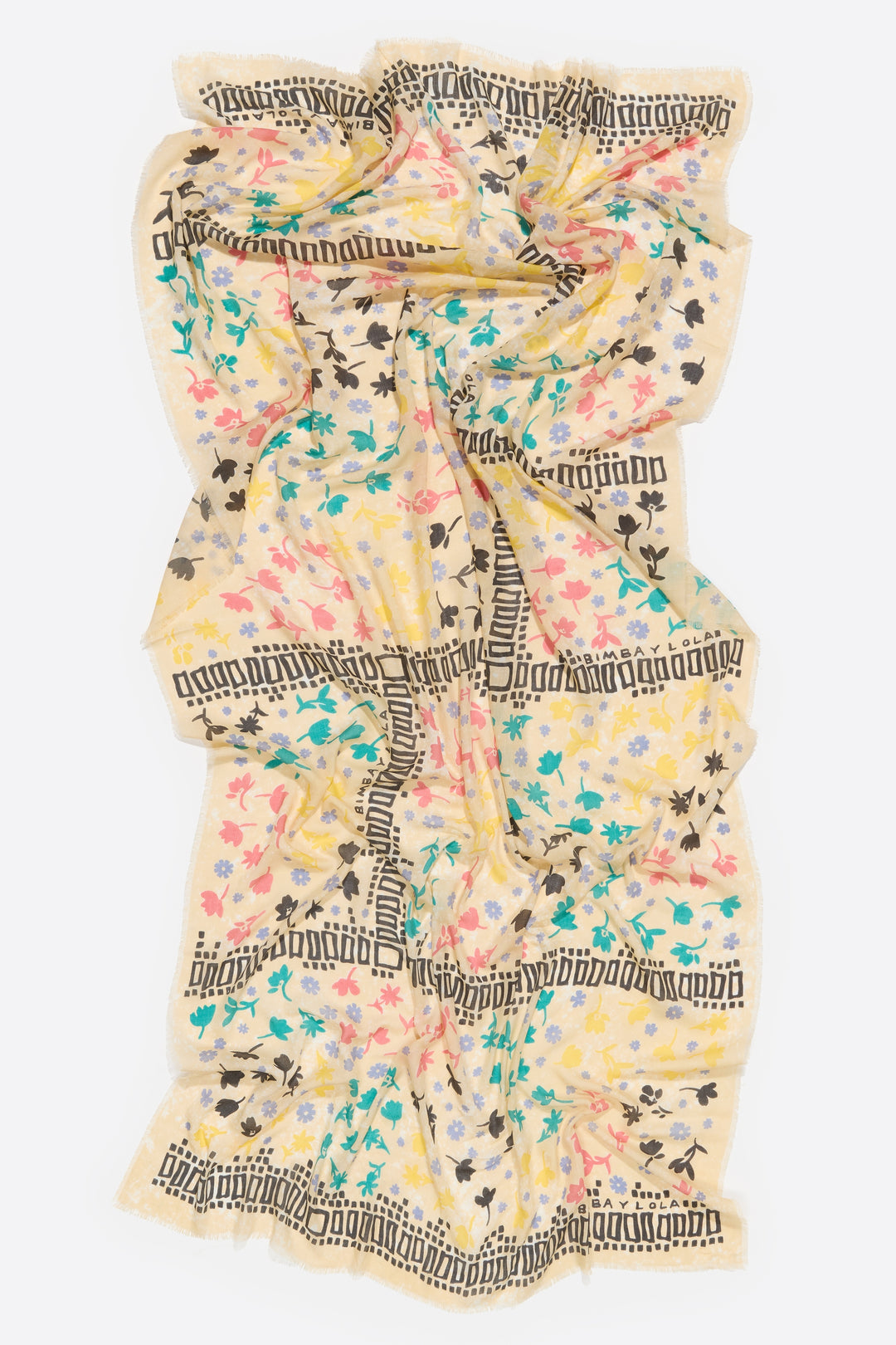 White ditsy floral and borders shawl