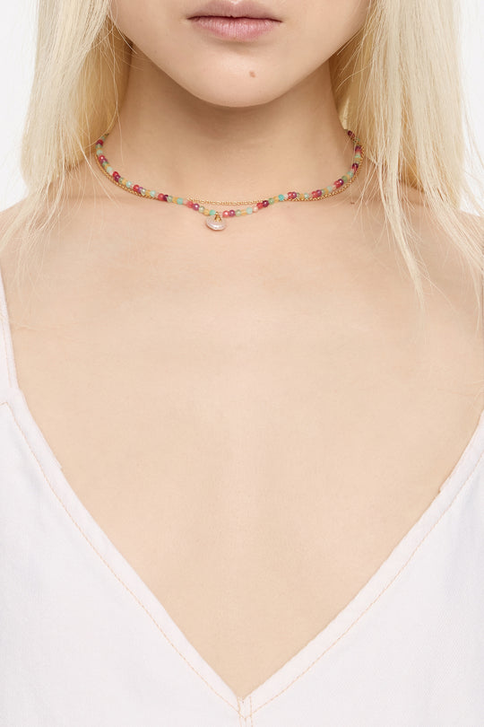 Letter C pearl and multicolor stones necklace