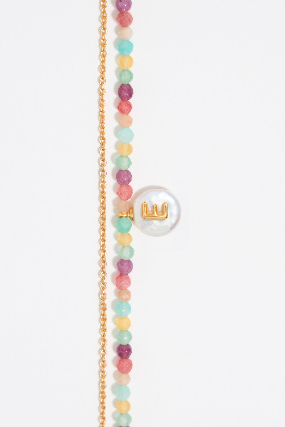 Letter E pearl and multicolor stones necklace