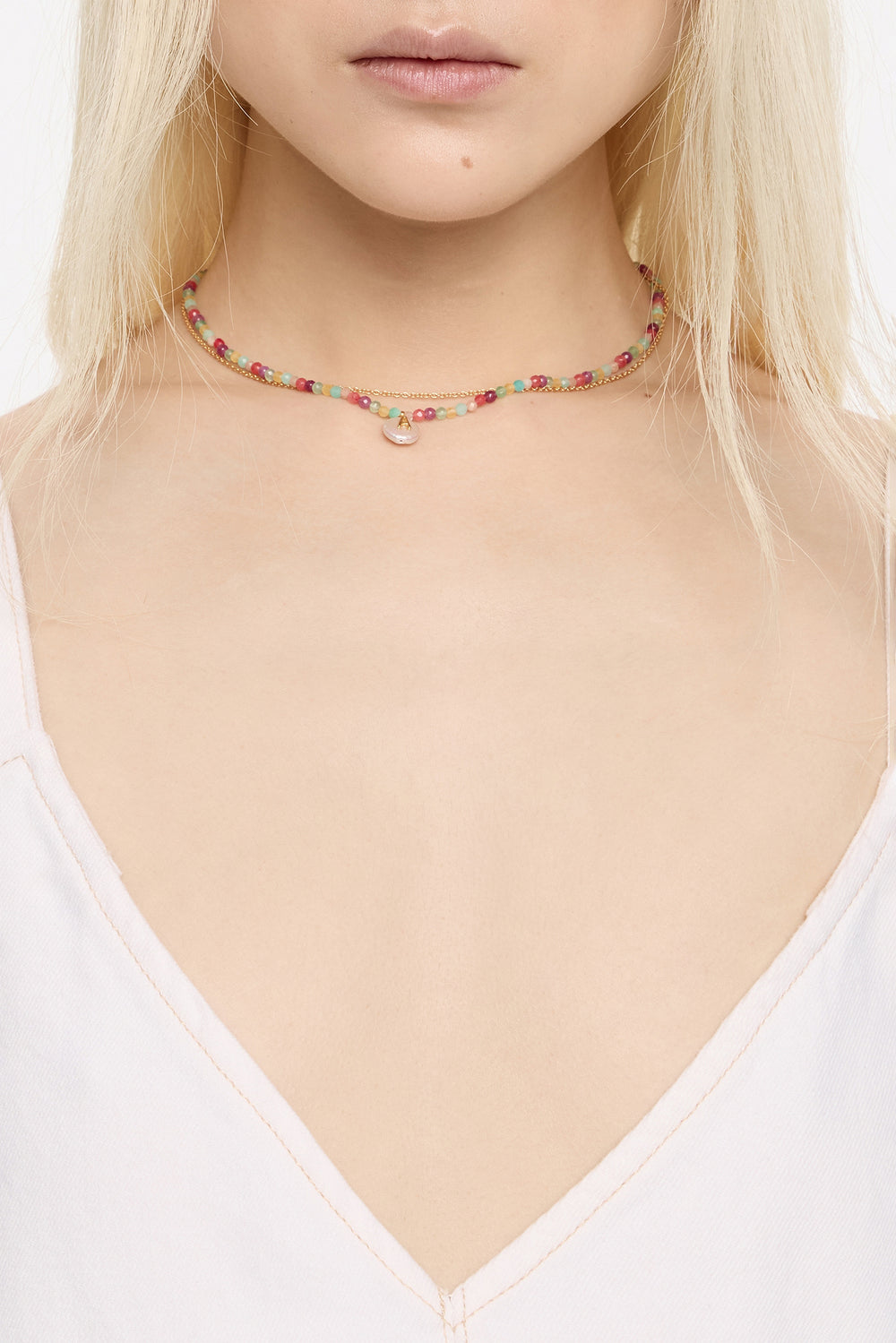 Letter P pearl and multicolor stones necklace