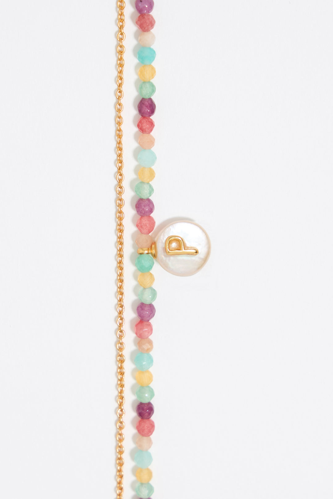 Letter P pearl and multicolor stones necklace