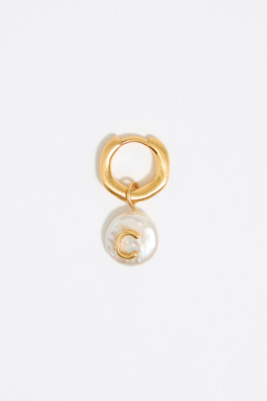 Letter C pearl and heart hoop earrings