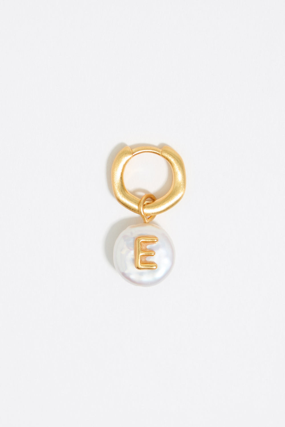 Letter E pearl and heart hoop earrings