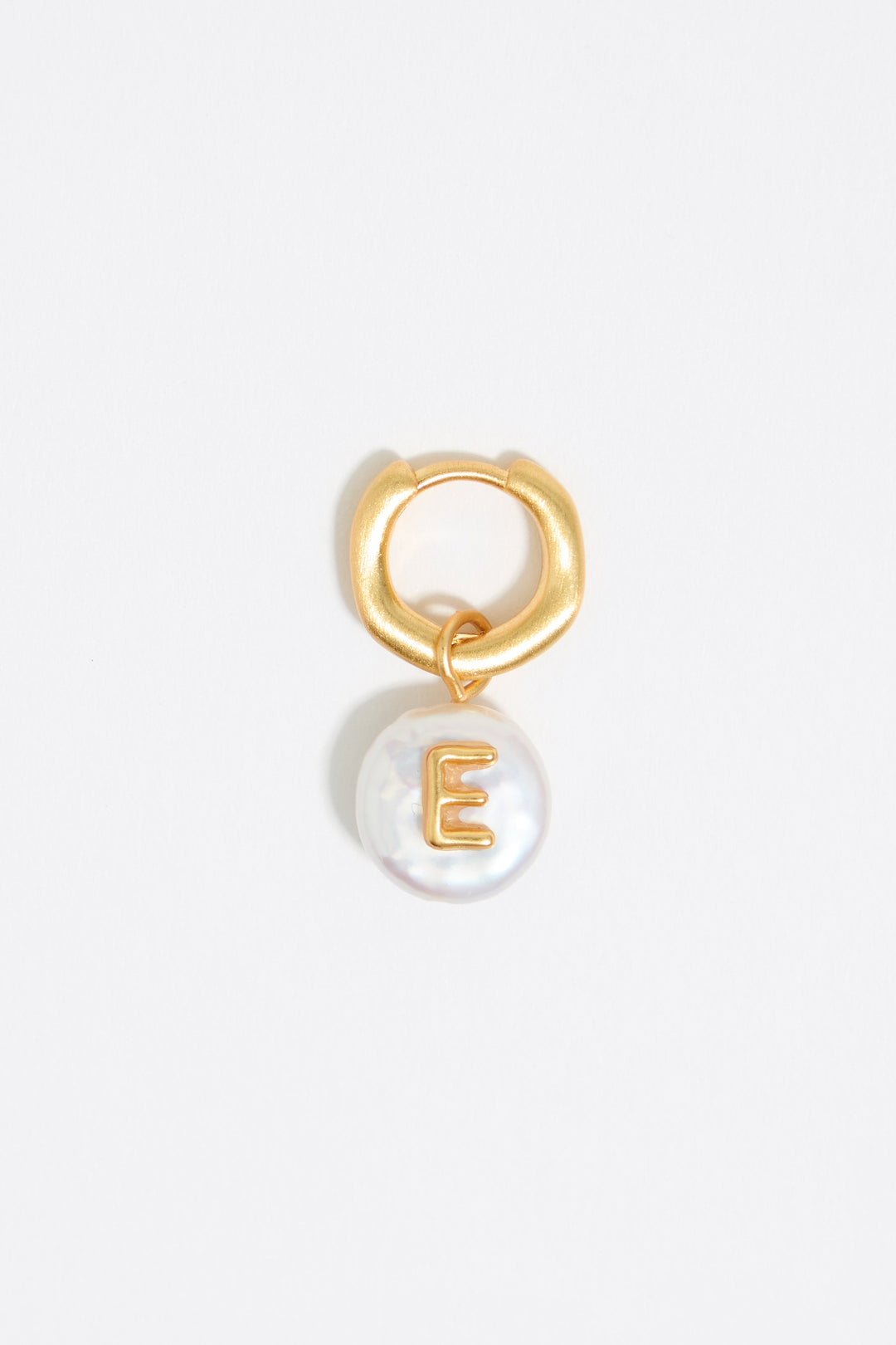 Letter E pearl and heart hoop earrings